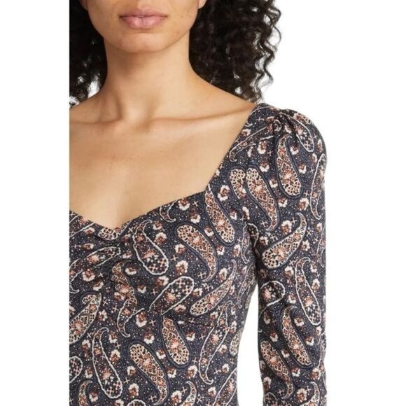 New BODEN Paisley Sweetheart Neck Long Sleeve Cotton Blend Dress Size 8 - Picture 5 of 13